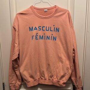 Women's Coral Crew Neck Sweater with Blue Graphic